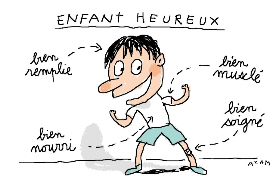 Sur ce dessin, tu peux voir un enfant heureux (© Jacques AZAM / Milan Presse)