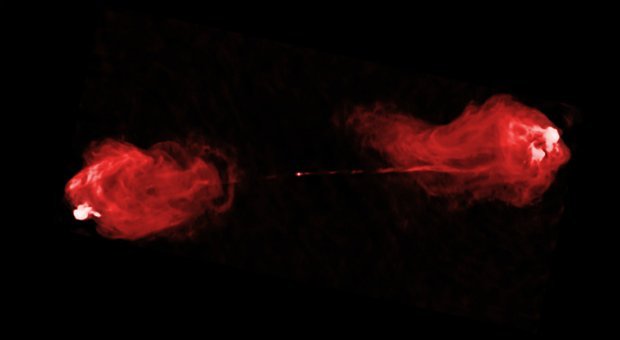 La galaxie Cygnus A observée avec un télescope captant les ondes radios (© NSF/NRAO/AUI/VLA)