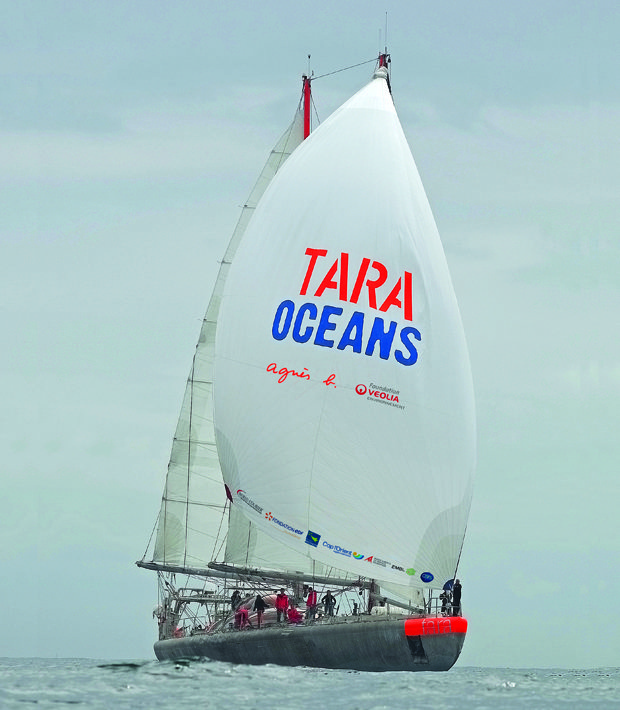 Long de 36 mètres et très léger grâce à sa coque en aluminium, le voilier Tara a parcouru les océans, du pôle Nord au pôle sud, en passant par l'océan Indien, l'océan Atlantique, Pacifique, et même la mer Méditerranée. Il a en tout parcouru 140 000 kilomètres autour de la Terre. (© J.Girardot-Tara-Expeditions)