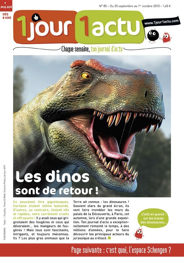 couv 1jour1actu 85 Dinosaures