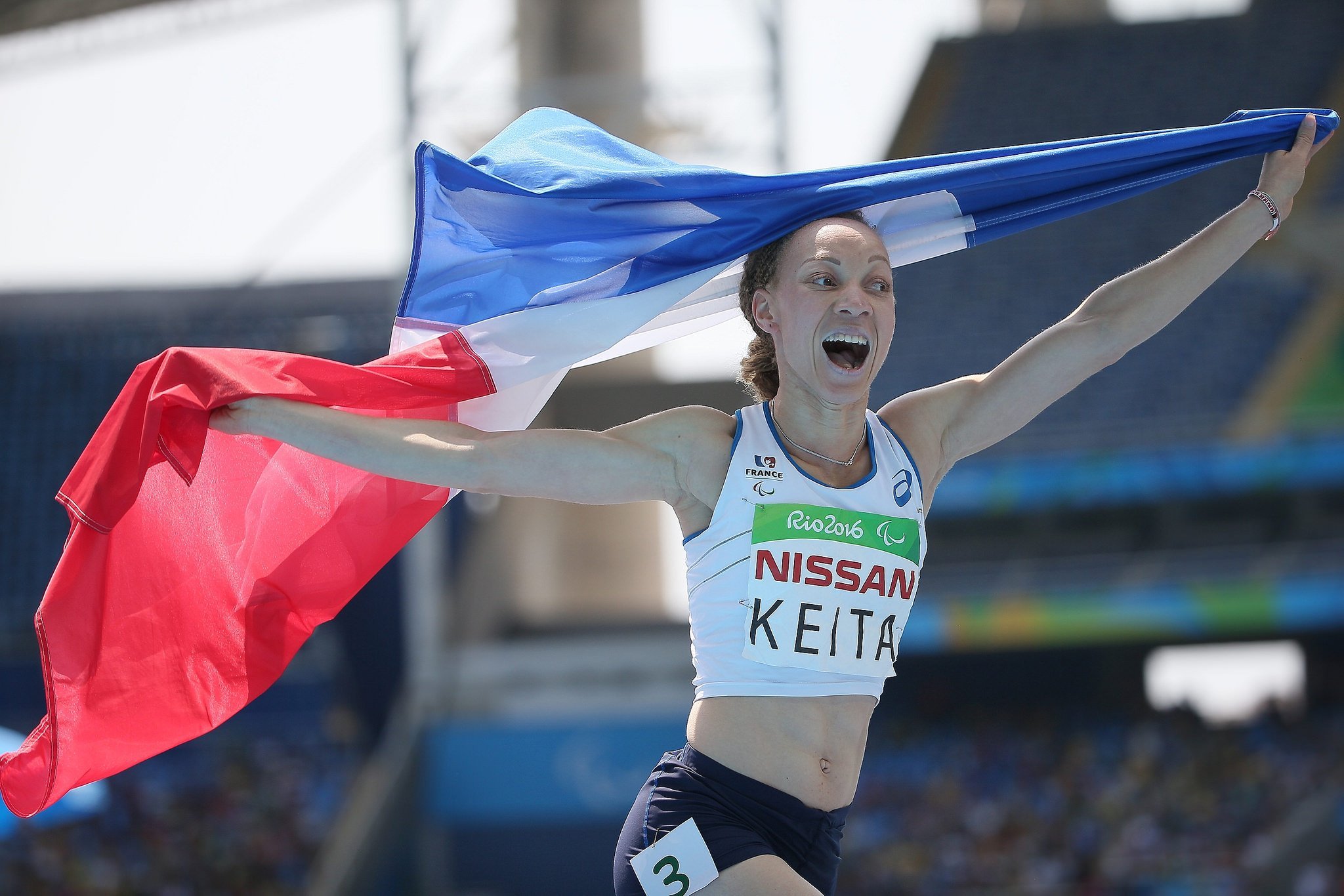 L'athlète Nantenin Keïta, après sa victoire à l'épreuve de 400 mètres à Rio, le 17 septembre. © CPSF 2016 M-Hartmann