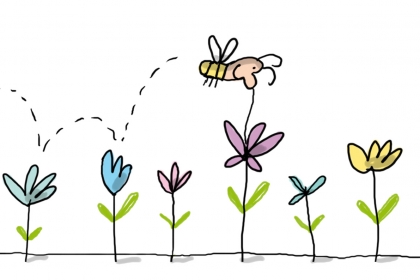 Une abeille butine des fleurs