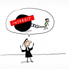 Un personnage en robe d'avocat parle. Dans sa bulle de parole, un personnage avec un boulet de prisonnier attaché au pied. Sur le boulet il est écrit en gros le mot "interdit".