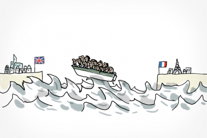 Une barque chargée de migrants traversant la Manche