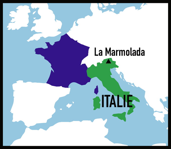 carte France/Italie/glacier de la Marmolada