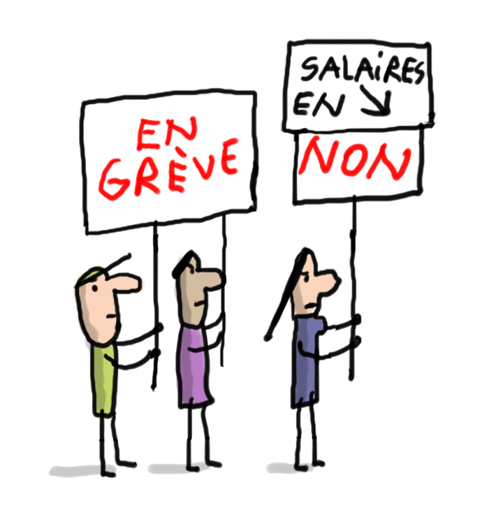 des personnages agitant des pancartes dans une manifestation