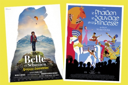 Affiches des films Belle et Sébastien : nouvelle génération, et Le Pharaon, le sauvage et la princesse.