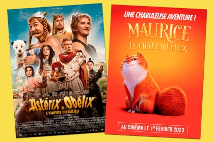 Affiche du film Astérix et Obélix : l’Empire du Milieu et du film Maurice Le chat fabuleux.
