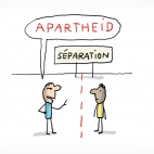 Un Blanc et un Noir séparés par l'apartheid