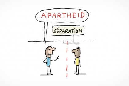 Un Blanc et un Noir séparés par l'apartheid