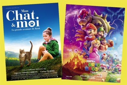 Affiches du film Mon chat et moi. La grande aventure de Rroû, et film Super Mario Bros.