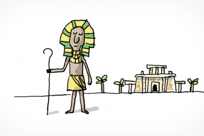 Un pharaon se tient devant un temple en Égypte antique