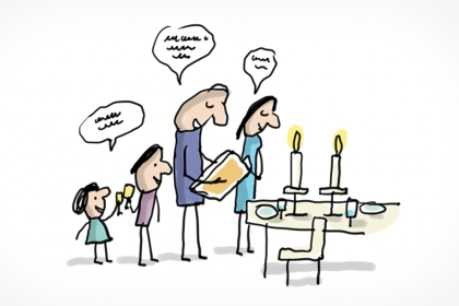 Une famille célèbre le shabbat