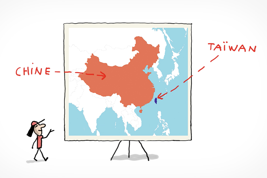 Une carte montre l'île de Taïwan située au large de la Chine.