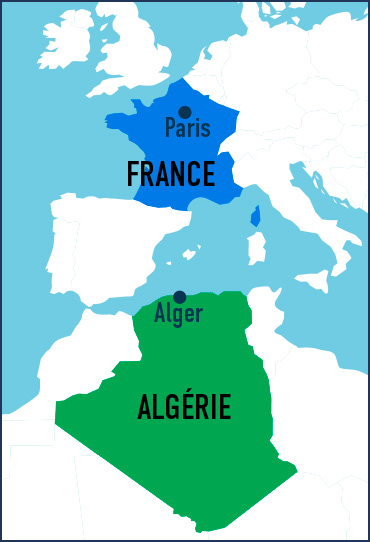 Carte montrant la France et l'Algérie