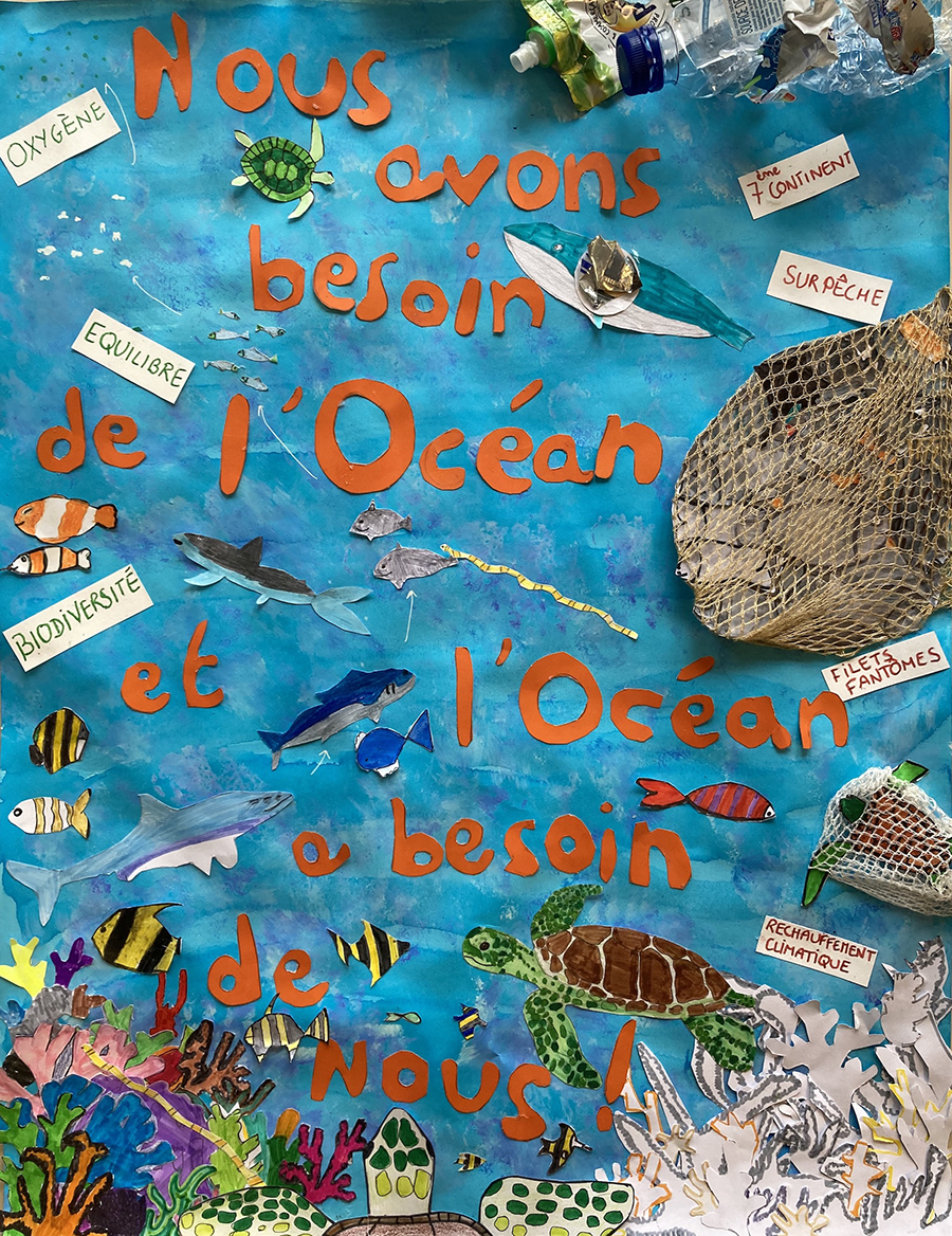 Affiche d'une des 3 classes gagnantes du concours Les enfants pour l'océan, la classe de CM1-CM2 de l’école élémentaire Édouard-Herriot, à Vigneux-sur-Seine (91)