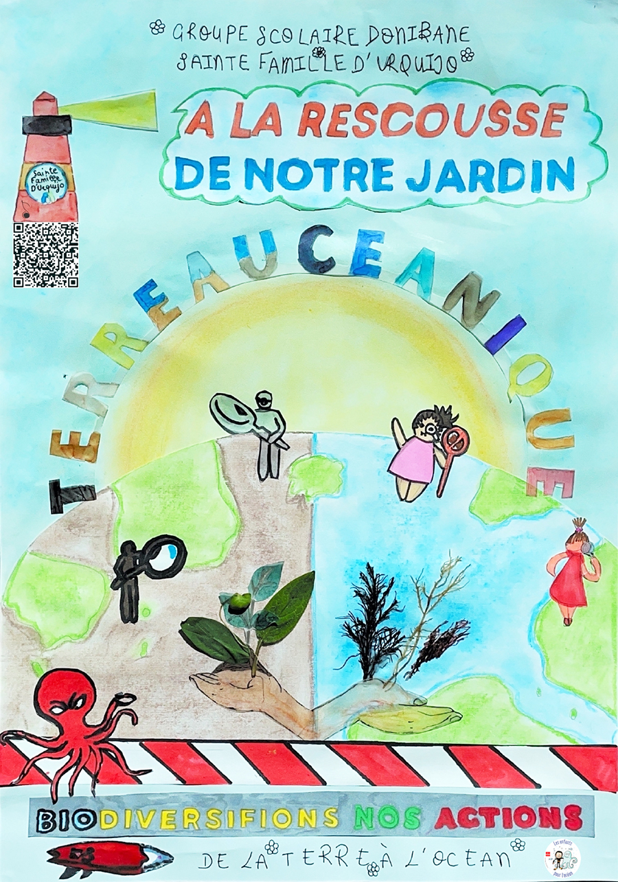 Affiche d'une des 3 classes gagnantes du concours Les enfants pour l'océan, la classe de CM2 du groupe scolaire Sainte-Famille-d’Urquijo, à Saint-Jean-de-Luz (64)