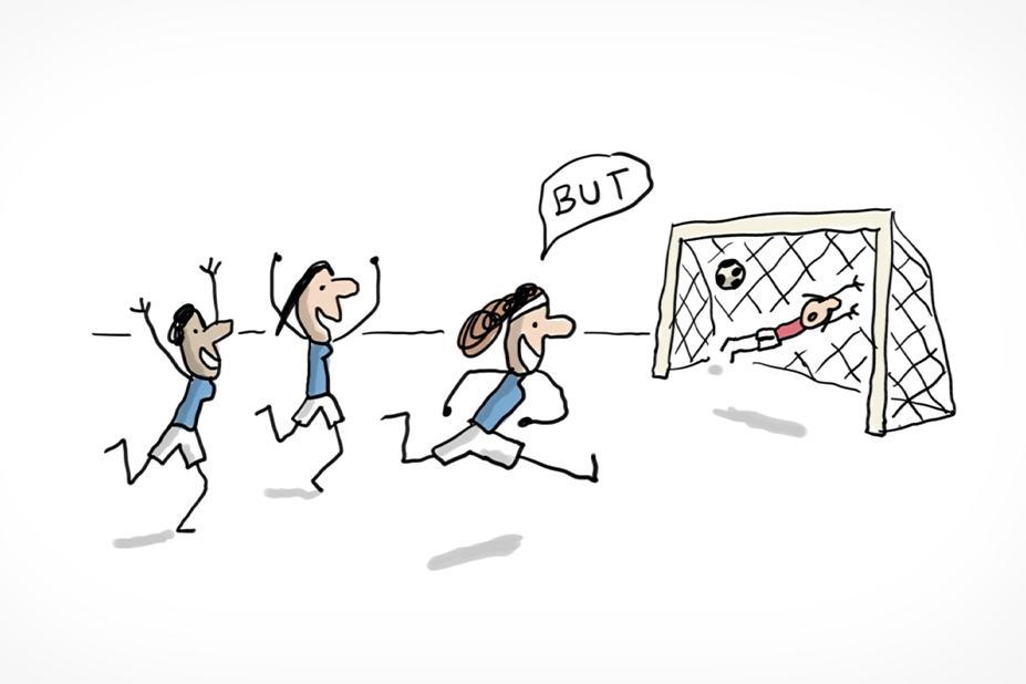 Illustration de la footballeuse Marinette Pichon marquant un but.