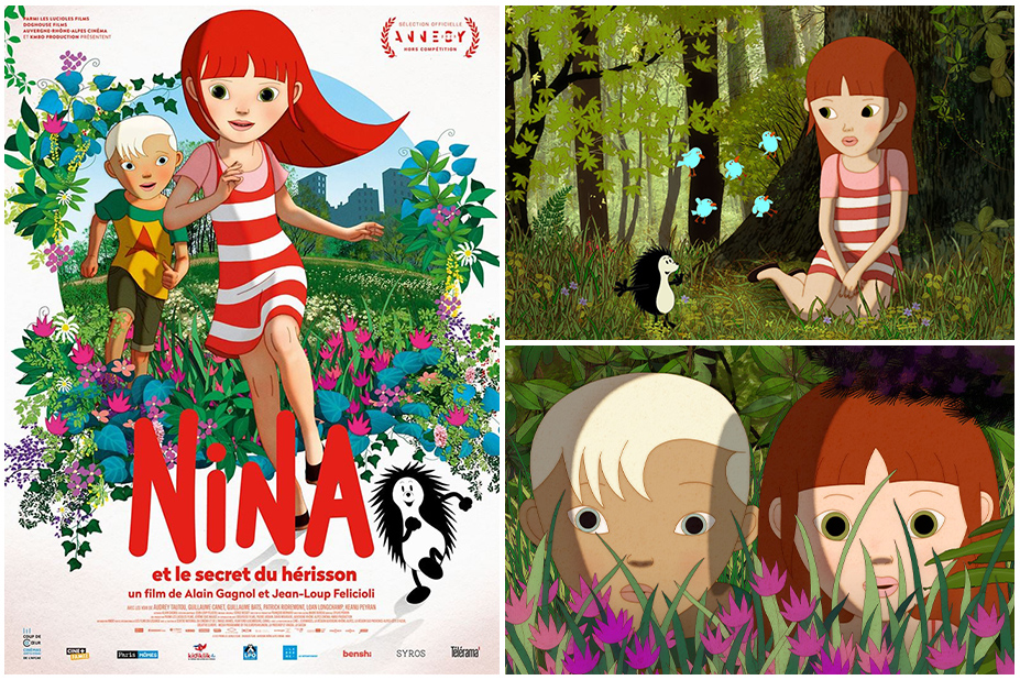 Affiche et visuels du film d'animation Nina et le secret du hérisson.