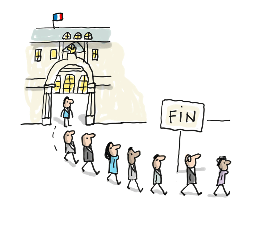 Illustration des ministres quittant l'Assemblée nationale.