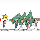 Des Chinois installant un sapin de Noël.