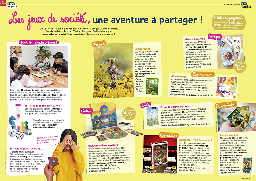 Un grand article sur les jeux de société avec une sélection de nouveautés.