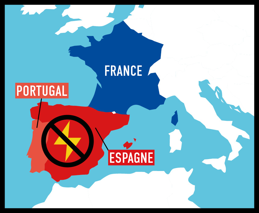 carte montrant où se trouvent l'Espagne et le Portugal par rapport à la France
