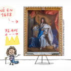 Louis XIV présente un tableau de lui à sa droite.