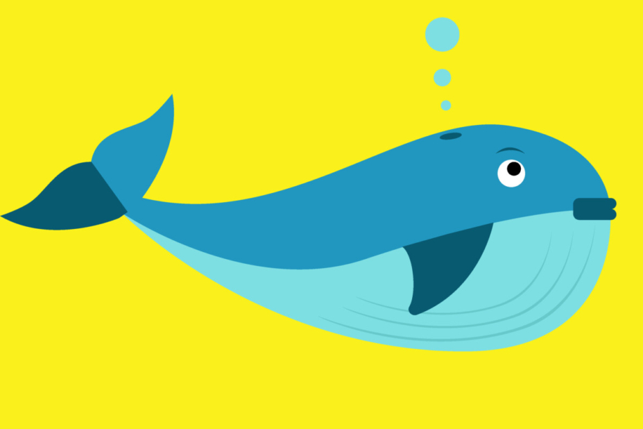 Illustration de baleine sur fond jaune.