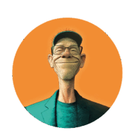 Portrait d'un personage avec une casquette sur fond jaune
