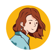 Illustration d’une personne de profil, aux cheveux roux et ondulés, portant une chemise bleue sur un fond circulaire jaune vif.