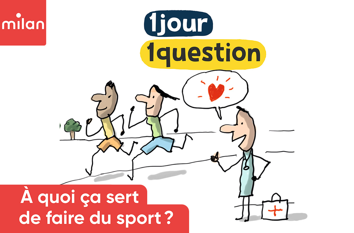 Illustration de deux personnes faisant la course avec un médecin qui les encourage