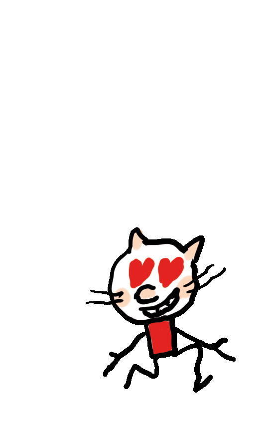 Illustration du chat avec des coeurs des yeux qui dit "Trop beau"