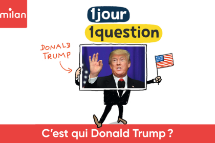 Photo de Donald Trump à la quelle a été rajouté un corps illustré dont une main tient un drapeau américain