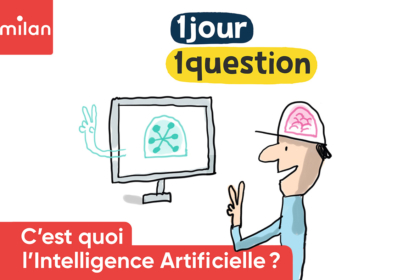 Illustration d'un enfant face à un ordinateur. Sur sa casquette, est dessiné un cerveau. Dans l'écran d'ordi est dessiné un cerveau.
