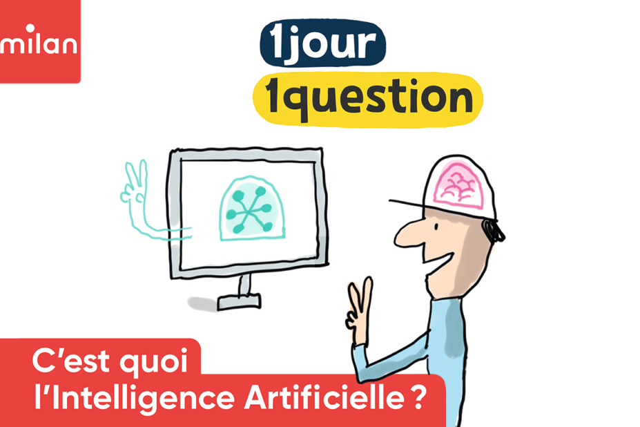 Illustration d'un enfant face à un ordinateur. Sur sa casquette, est dessiné un cerveau. Dans l'écran d'ordi est dessiné un cerveau.