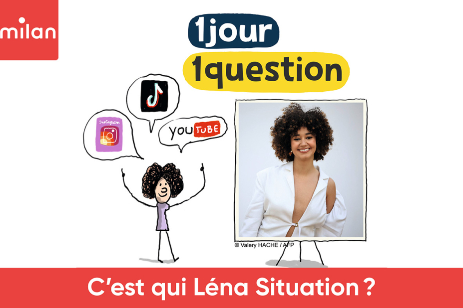 Illustation de Lena Situation avec les logos des réseaux sociaux sur lesquels elle poste du contenu + une photo d'elle dans un tableau