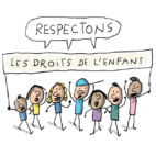 Un groupe d'enfants porte une banderole sur laquelle il est inscrit : "Les droits de l'enfant". Tous ensemble ils crient "respectons".
