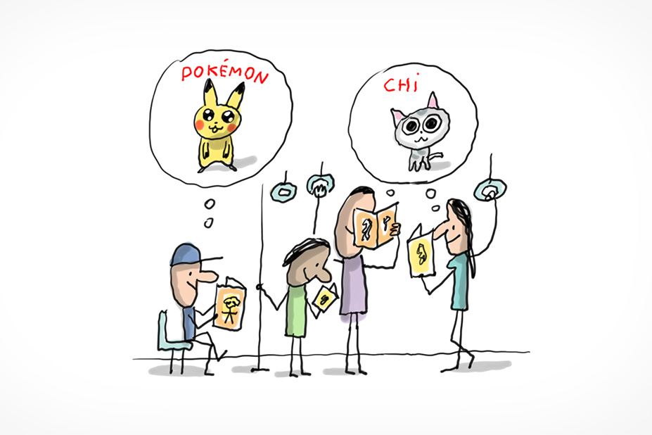 Dans un bus, des adultes et des enfants lisent tous des mangas comme Pokémon ou Chi.