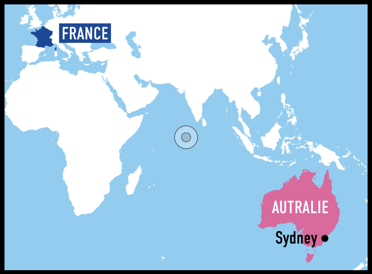 Carte montrant la France, l'Australie et sa capitale Sydney
