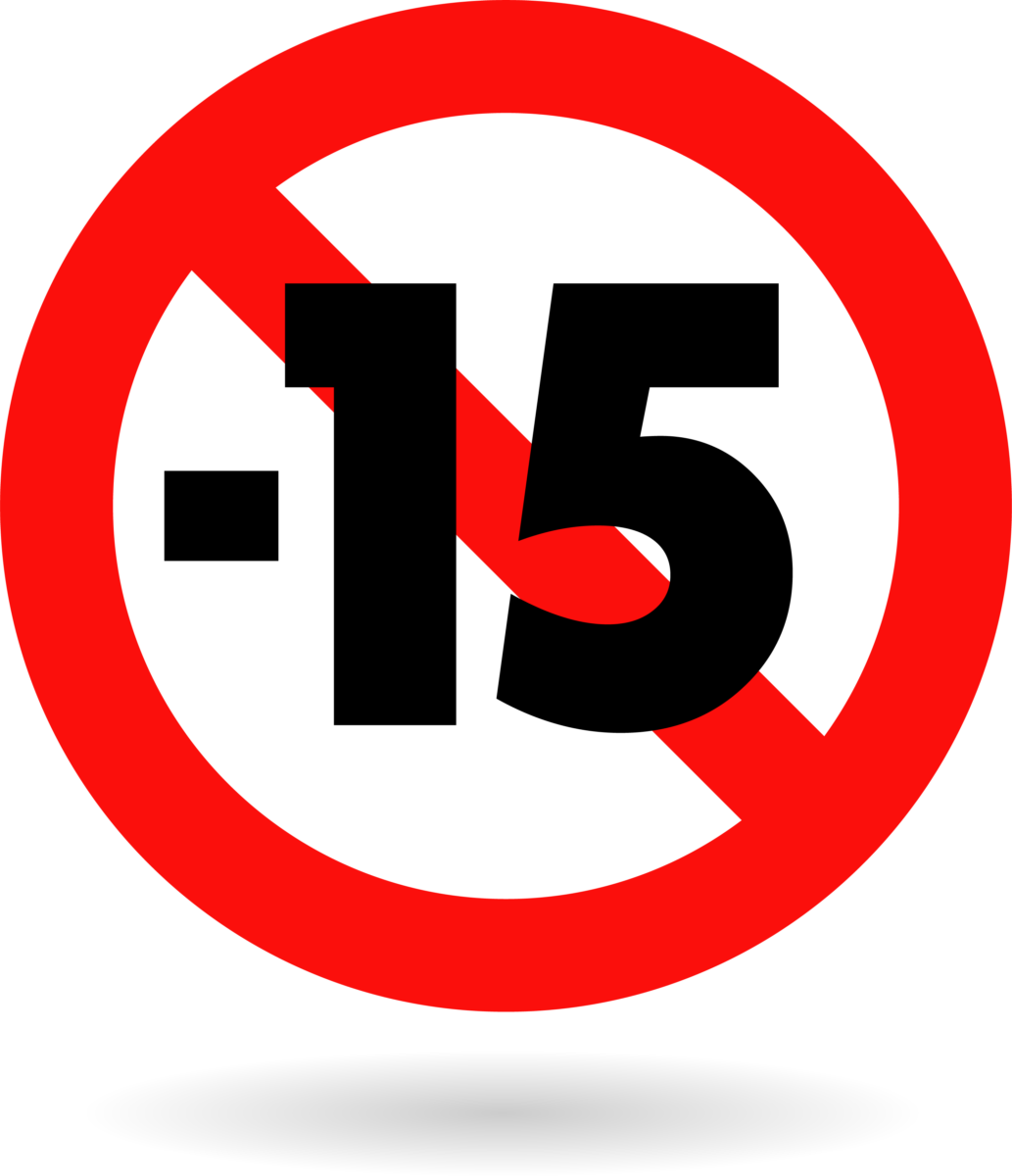 symbole -15 dans un cercle rouge et barré