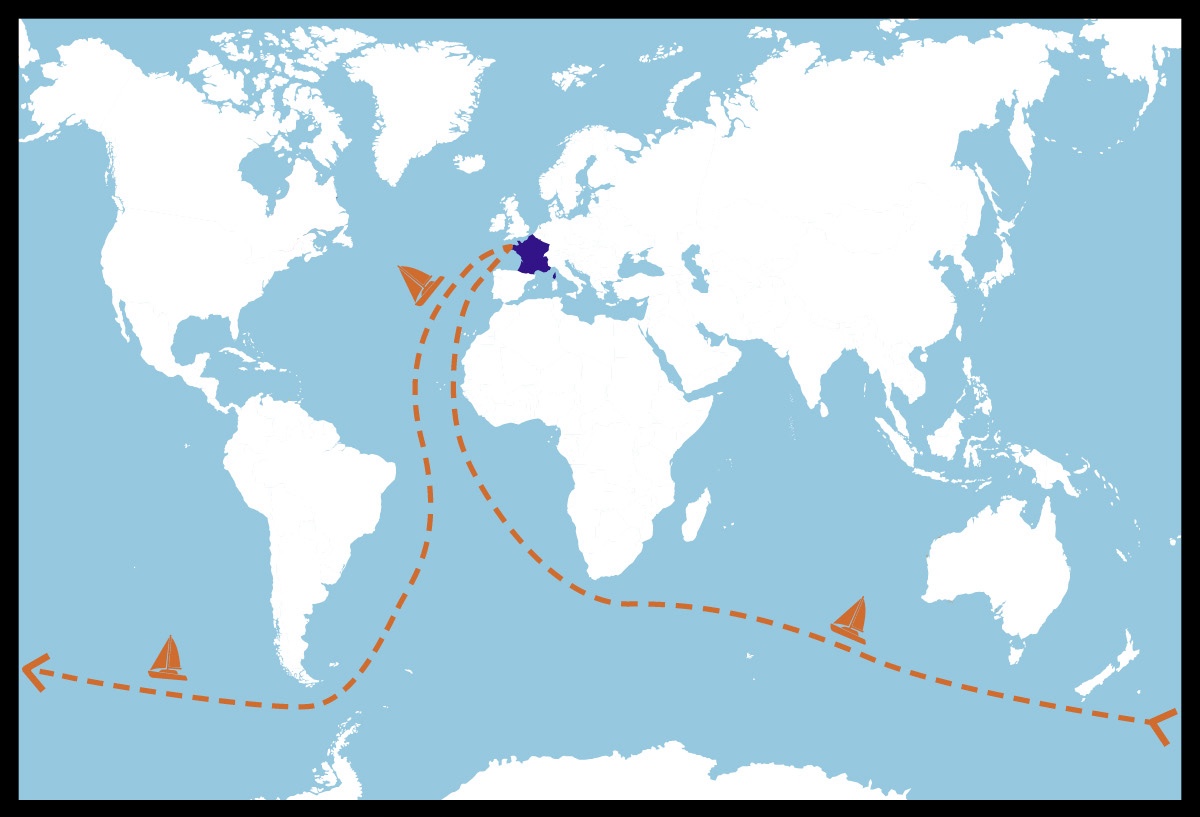carte montrant le trajet du bateau