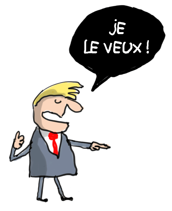 illustration de Donald Trump avec une bulle dans laquelle est écrit : "Je le veux !"